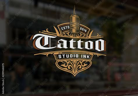 Vintage Tattoo Logo with Gold Elements Stock Template | Adobe Stock