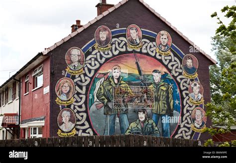 Mural in East Belfast showing nine murdered republicans. Armed portraits of Sean Doyle, Liam ...