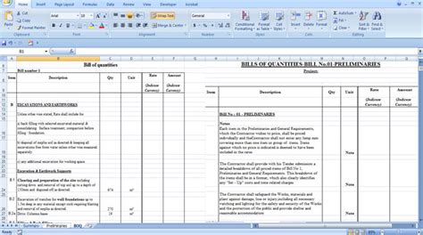 Sample Boq Excel Formats : Bill Of Quantities Template Excel Xls ...