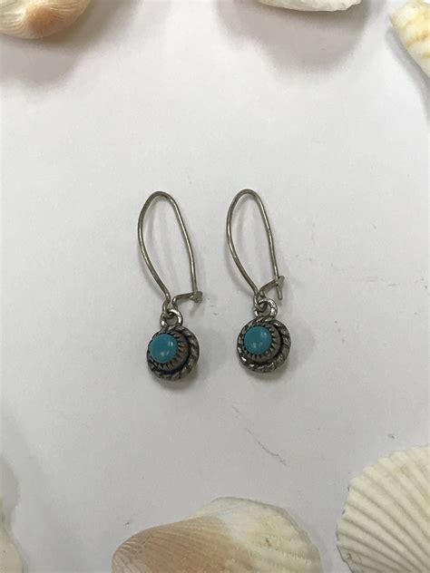 Vintage Silver Dangle Turquoise Earrings L215 | Etsy | Turquoise ...