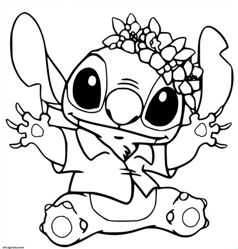 Dessin A Colorier Stitch Élégant Stock Coloriage Stitch Avec Une Couronne De Fleurs Pret Pour La ...