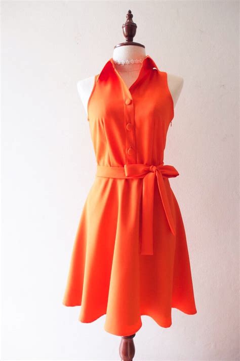 Orange Dress Tangerine Dress Shirt Dress Working Dress Party | Etsy