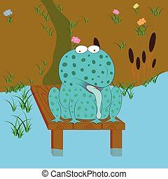 Cartoon frog at lake coloring page vector illustration. | CanStock