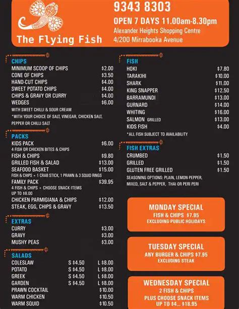 The Flying Fish menu, Menu restauracji The Flying Fish, Alexander Heights, Perth - Urbanspoon/Zomato