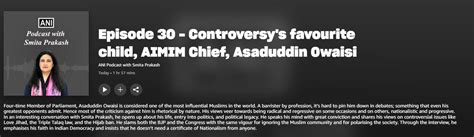 ANI on Twitter: "ANI Podcast with Smita Prakash | EP-30 with AIMIM Chief Asaduddin Owaisi ...