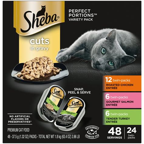 SHEBA Wet Cat Food Cuts in Gravy Variety Pack, Roasted Chicken Entree and Gourmet Salmon Entree ...