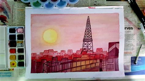 Painted a sunset city skyline from a YouTube tutorial, this was unique and fun to execute. : r ...