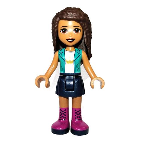 Lego Friends Minifigure Andrea, Dark Blue Skirt, Dark Turquoise Jacket over White Top with Crown ...