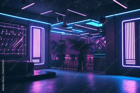 Nightclub party with neon lights. Generative AI Stock Illustration ...