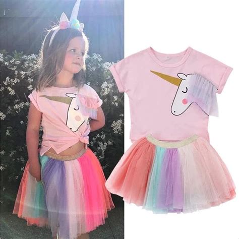 2018 Summer Popular Unicorn Dress Girl Pink Unicorn Birthday Outfit ...