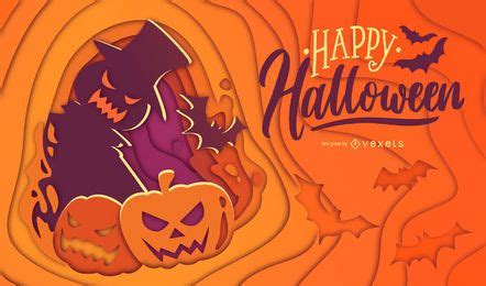 Halloween Pumpkin Papercut Illustration Vector Download