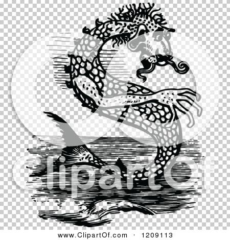 Clipart of a Vintage Black and White Sea Monster - Royalty Free Vector ...