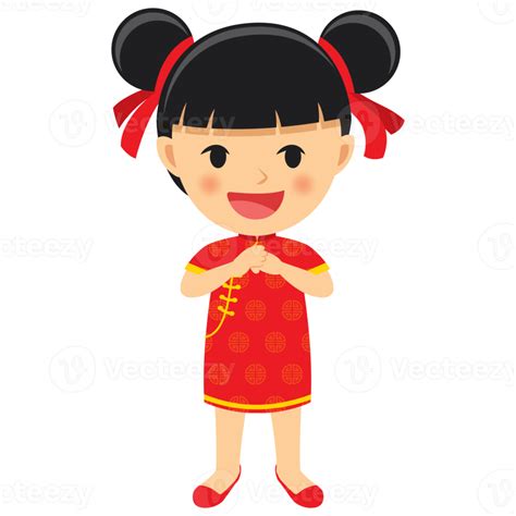 Happy chinese new year girl cartoon character in traditional clothes celebrate 17060427 PNG