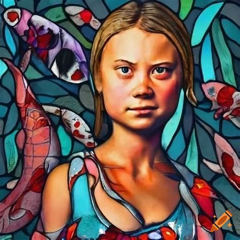 Stained glass pinup portrait of greta thunberg