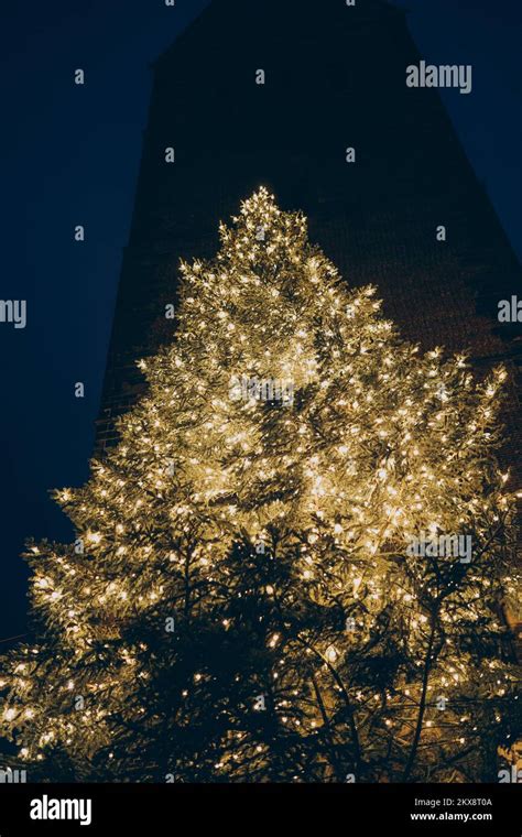 Holiday decorations in Christmas market in Hannover, Germany Stock ...