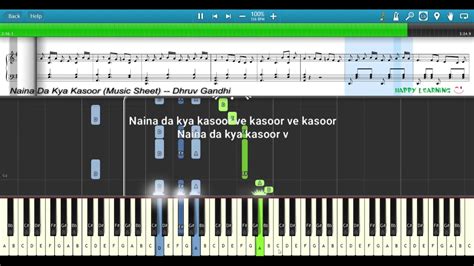 Naina Da Kya Kasoor (Andhadhun) || Piano Tutorial + Music Sheet + MIDI with Lyrics Chords - Chordify