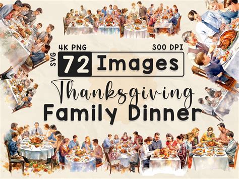 72 Thanksgiving Family Dinner Clipart, Watercolor Clipart, Fall Season ...