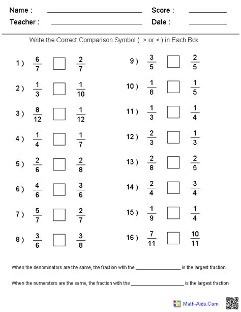 Numerator And Denominator Worksheets