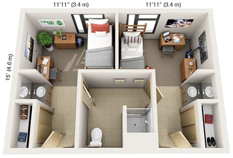 Single Dorm Room Layout