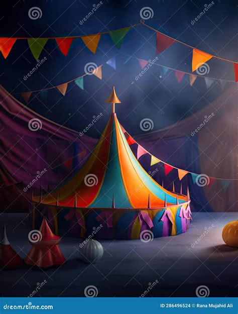 A Circus Tent with a Banner in Night Lights, Generative AI Stock Illustration - Illustration of ...