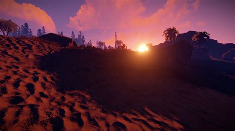 Rust (game), video games, sand, sun rays, horizon, palm trees | 1920x1080 Wallpaper - wallhaven.cc