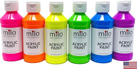 Amazon.com: milo Fluorescent Acrylic Paint Set of 6 Colors | 4 oz ...