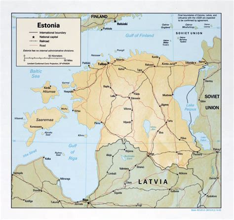 Large political map of Estonia with relief, roads, railroads and major ...