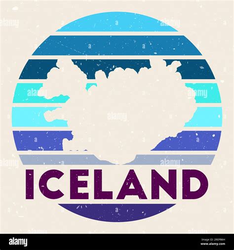 Iceland logo. Sign with the map of country and colored stripes, vector illustration. Can be used ...