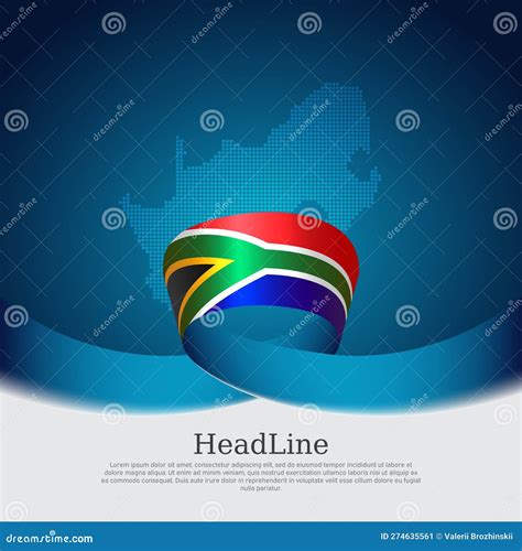 South Africa Flag, Map on Blue White Background. Wavy Ribbon with RSA Flag Stock Vector ...