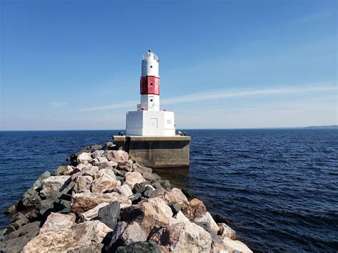 Presque Isle Lighthouse at the Upper Harbor, Lake Superior, Marquette ...