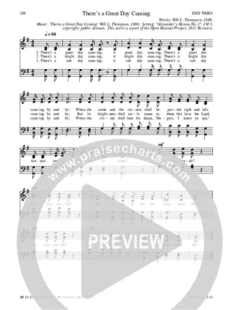 There's A Great Day Coming Hymn Sheet (Traditional Hymn) - PraiseCharts