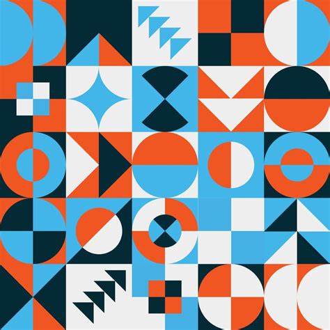 Abstract geometric Bauhaus pattern design. Vector circle, triangle and square lines color art ...