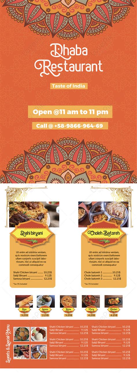 Indian Restaurant Menu Design Samples