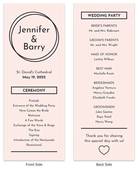 Light Pink Wedding Program Template - Venngage