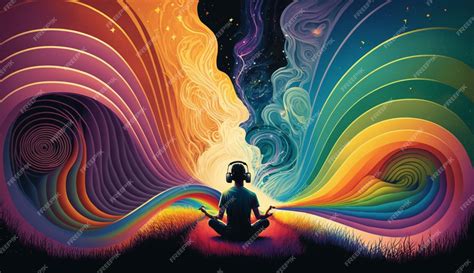 Premium AI Image | A man meditating in front of a rainbow.