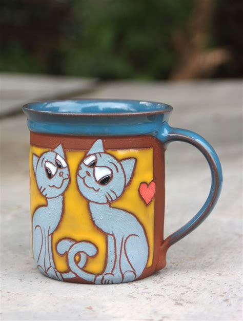 Coffee Cup Handmade Cat Design Cup Ceramic Mug Cats - Etsy