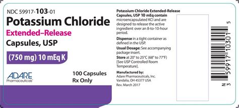 Potassium Chloride Capsules - FDA prescribing information, side effects and uses