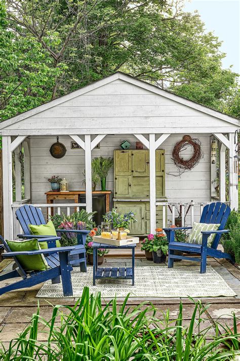 Add a covered porch and patio to an outdoor shed for the perfect ...