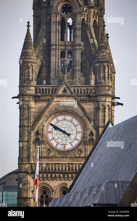 Manchester Town Hall clock tower close up Stock Photo - Alamy