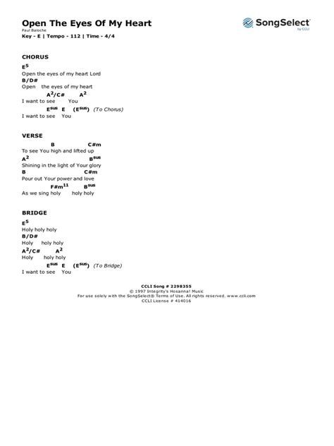 Open-the-Eyes-of-My-Heart - Key of E Chords | PDF