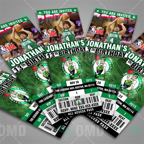 Sports Invites - 2.5×6 Boston Celtics Sports Ticket Style Party Invites