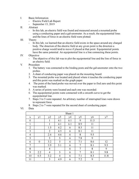 Electric Field Lab Report - I. Basic Information - Electric Field Lab ...