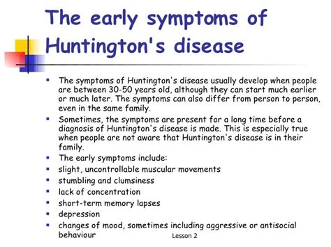 Lesson 2 Huntington’S Chorea