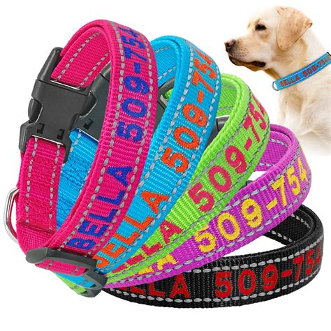 Personalized Dog Collar Custom Embroidered Nylon Dog ID Tag Collars Reflective Pet Name Phone ...