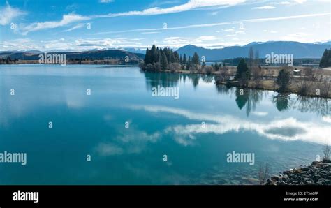 Aerial photography from a drone of the Lake Ruataniwha rowing course at Twizel in the McKenzie ...