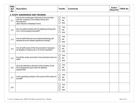 Fire risk assessment checklist in Word and Pdf formats - page 3 of 16