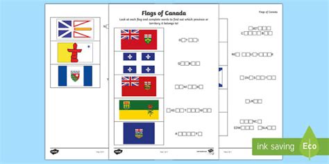 Flags of Canada's Provinces and Territories Worksheet / Worksheet