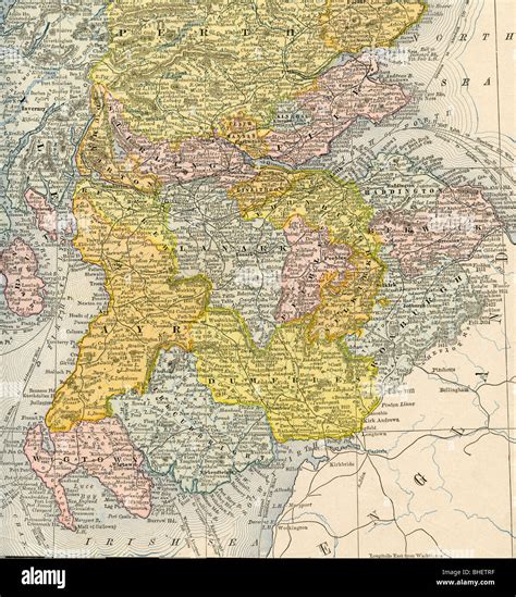 Old map of Lowlands (Scotland) from original geography textbook, 1884 Stock Photo - Alamy