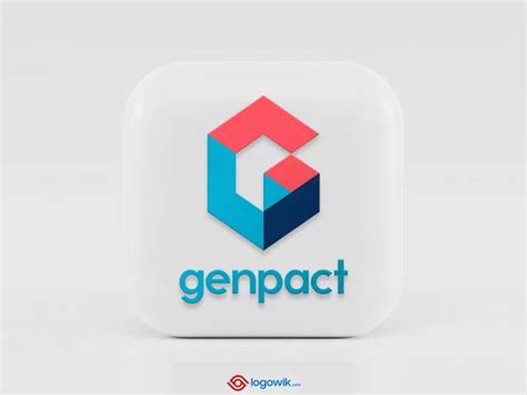 the logo for genpact is displayed on a white square button with blue ...