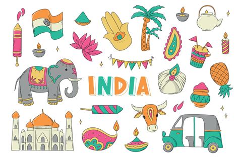 Indian culture clip art, doodles, cartoon stickers, icons. Holi ...